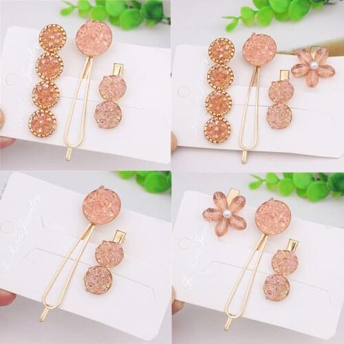 2/3/4pcs/set Flower Hairpins for Women Orange Pink Crystal Korean Hair Clips for Girls 21 Styles Hair Accessories