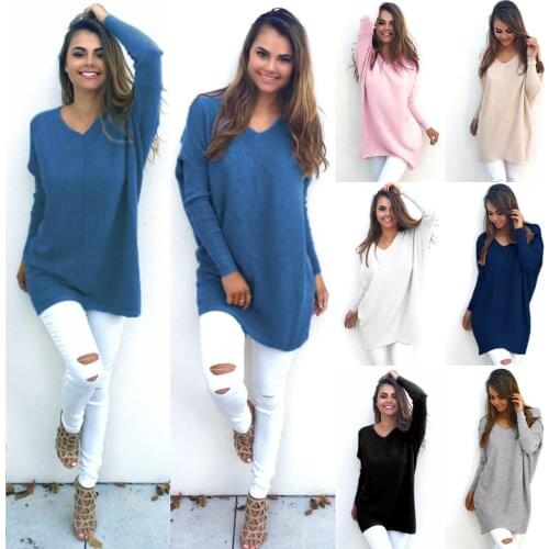2020 Women Fashion Clothing V-Neck Knitted Shirts Baggy Jumper Tops S-3xl Jersey Outwear Women Shirts