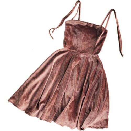 2019 Summer Women Kawaii Solid Dress Velvet Spaghetti Strap Christmas Halloween Party Dress Empire A-Line Vestidos Cute Clothing