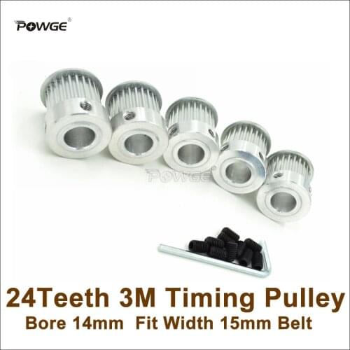 POWGE 5pcs 24 Teeth 3M Timing Pulley Bore 14mm Fit Width 15mm HTD 3M Timing Belt 24T 24Teeth HTD 3M Pulley CNC Engraving Machine