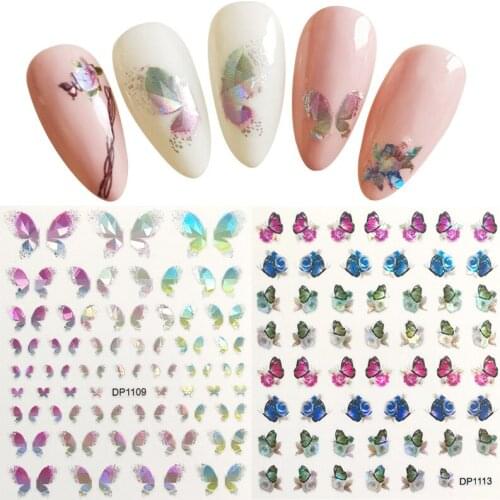 1pcs Watercolor Butterflies Sliders Blue Black Nail Decal Sticker Summer Nail Art Decoration Water Tattoo Manicure