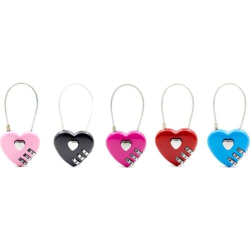 1PCS Love Password Lock Wire Rope Lock Travel Bags Three Bit Digital Lock Resettable Combination Padlock Heart Christmas Gift
