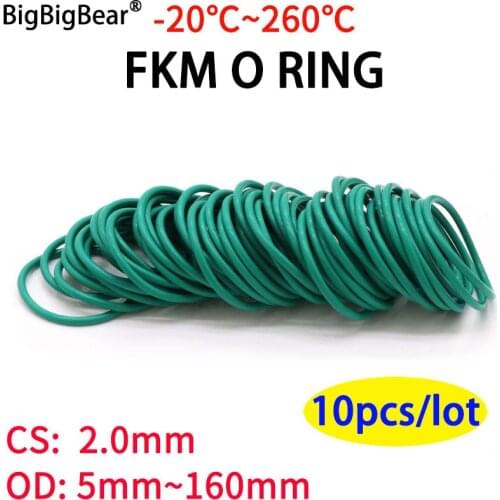 10pcs CS 2mm OD 5~60mm Green FKM Fluorine Rubber O Ring Sealing Gasket Insulation Oil High Temperature Resistance Green