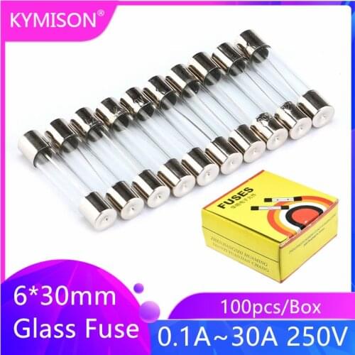 100PCS Glass-Fuse 6×30 6*30mm 250V Fast Blow Fuse F 0.1A0.2A 0.5A1A2A3A4A5A6A8A10A15A20A 25A 30A AMP Tube Yellow-Box Glass Fuses