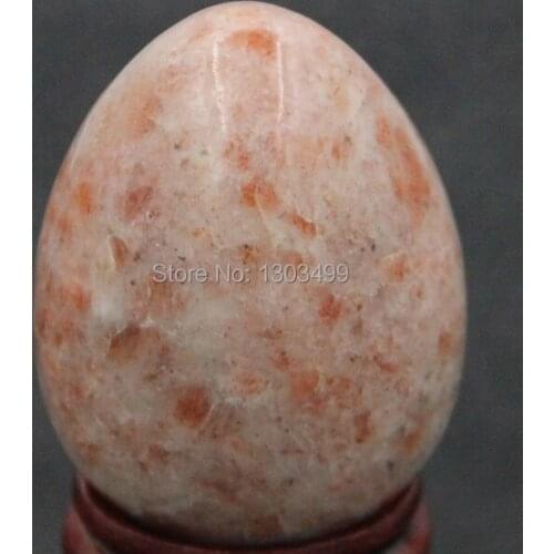34x44MM Natural Gemstone Sunstone Sphere Egg Chakra Healing Reiki Stone Carving Crafts W/Stand