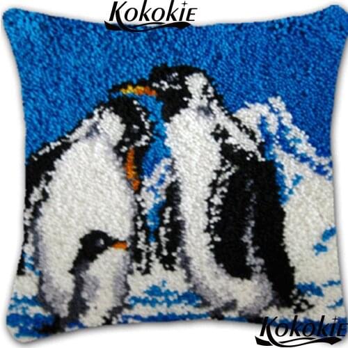 3d cushion blanket penguin Crochet embroidery yarn handicraft Pillowcase Making kits cross stitch kits latch hook rug pillow
