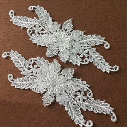 5Pairs 24x9cm Natural White 3D Lace Trim Applique Polyester Cord Lace Fabric Sewing Accessories High Quality