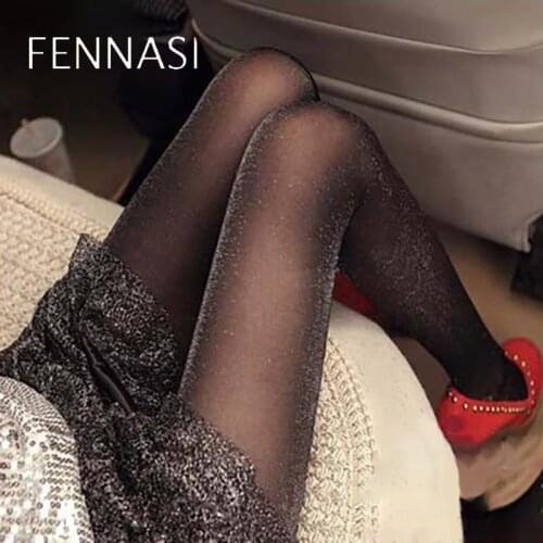FENNASI Shiny Womens Tights Shiny Silver wire Sexy Pantyhose Lady Female summer Fashion Slim Erotic White Black Tights