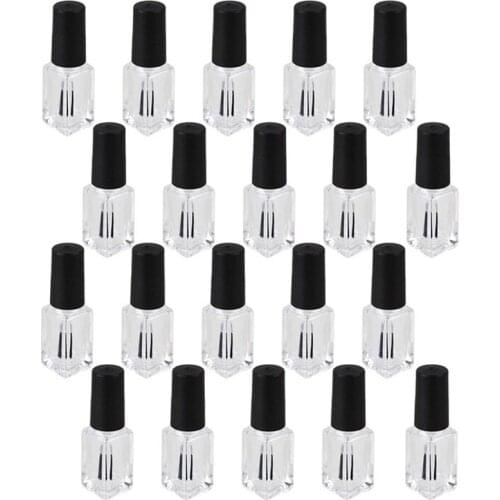 Black Cap Clear Glass 4ml Refillable Empty Nail Polish Bottles Container Pack of 20