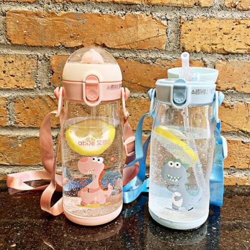 Baby Dinosaur Learning Drinking Baby Feeding Water Drink Leak Proof Bottle with Straw Tritan Bebe Copos 550ml Cup with Strap