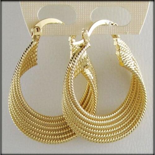 Foromance/ BEST TWIST - YELLOW GOLD SOLID GP OVERLAY FILLED BRASS HOOP 1.3" EARRING/GREAT GIFT