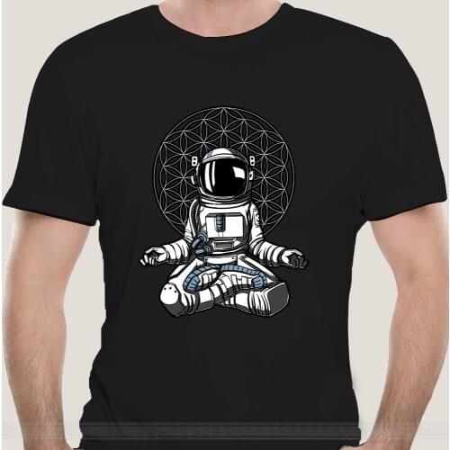 Space Astronaut Yoga Meditation T Shirts Men Cotton Vintage T-Shirts Crewneck Zen Spiritual Buddhism Shirt Short Sleeve
