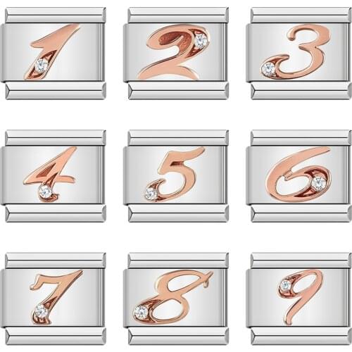 Hapiship 202 New Fashion Rose NO 0 1 2 3 4 5 6 7 8 9 Charm Italian Links Fit 9mm Bracelet Stainless Steel Jewelry Making DJ259