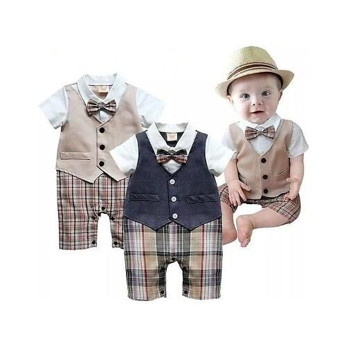 Pudcoco Newborn Baby Boy Clothes New Christening Formal Party Bodysuit Outfit Gift short Sleeve Summer 6 9 12 18 24 Monthes