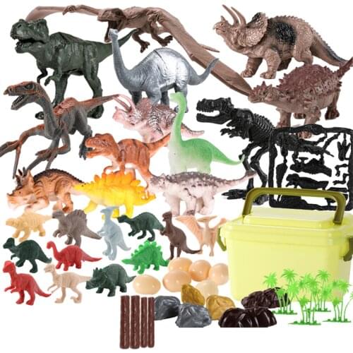 Pack of 46 Plastic Dinosaur Model Toy Set Kids Pretend Play Dinosaur Kingdom Learning Gift Set for Kids