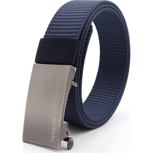 Flying Art Mens Trendy Fashion Silver Metal Belt Tactical Quick Release Adjustable Automatic Buckle Nylon Ladies Belt