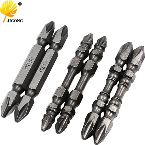 6pcs 65mm double Head Magnetic Screwdriver Bit Anti-Slip S2 PH2 1/4" Hex Shank Electric Screw Driver For Power Tools