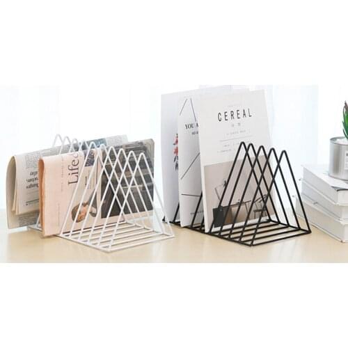 Home Office Metal Iron Storage Rack Desktop Book Magazine Organizer Bookshelf Holder Modern Artistic Geometric Decoration