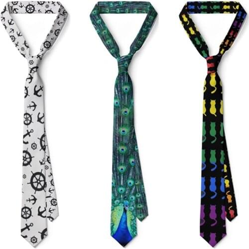 Tie for Men peacock Tie 8cm width Polyester Necktie Man Wedding Accessories Fashion Male Printed Ties Wedding Neckties 5S-LD28