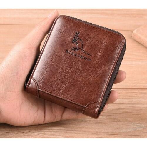 Male RFID Blocking Anti Theft Coin Purse Money Clip Business Credit Card Holder Mens Leather Wallet Zipper Money Bag Man