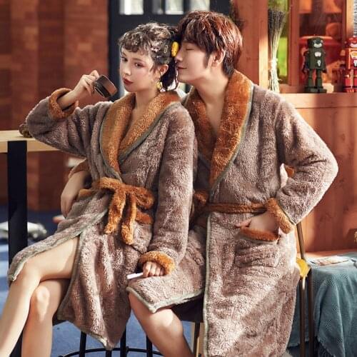 Men Winter Long Coral Fleece Bathrobe Kimono Thick Warm Flannel Bathrobe Casual Robe Bath Cozy Night Sleepwear Dresses Home Wear