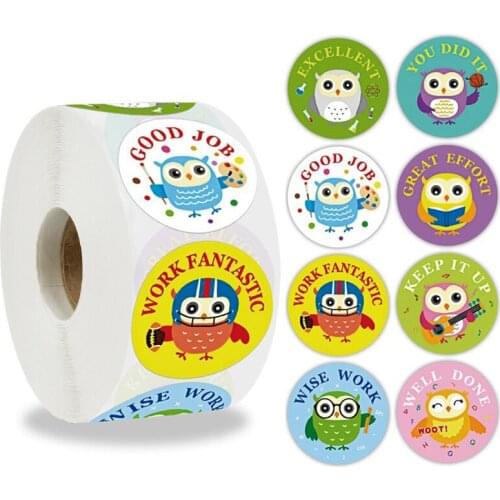 500 pcs/roll of owl animal stickers, used for childrens reward envelope, sealed gift bag/box packaging, stationery decoration