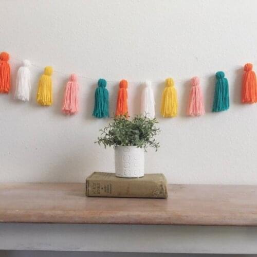 INS Kids Room Wall Hanging Ornaments Nordic Wool Tassel Garlands String Hanging Pendant Baby Bed Tents Decoration Banner