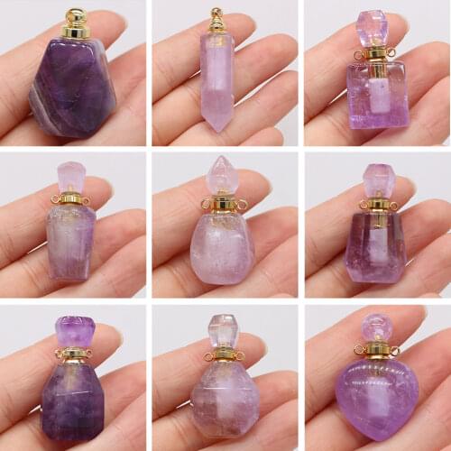 Natural Stone Amethysts Essential Oil Diffuser Charms Multiple Styles Perfume Bottle Pendant for Making DIY Jewerly Necklace