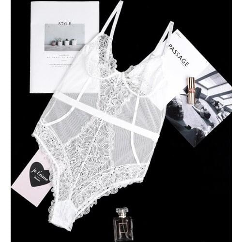 2021 New Sexy Womens Bodysuit Lace Hollowing Out Underwear Splicing Camisole One-piece Garment Summer Female Romper