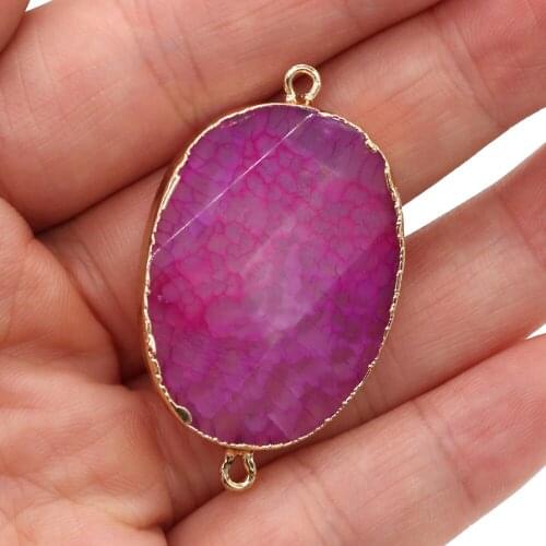 New Natural Stone Agate Double Hole Connector Facet Oval Charms Pendant for Jewelry Making DIY Necklace Accessories 25x40mm