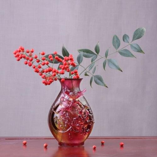 High Temperature Burning Vivid European Magpie Bird Carved Flower Tree Vase for Centerpieces Wedding Home Decoration Glass Luxuy
