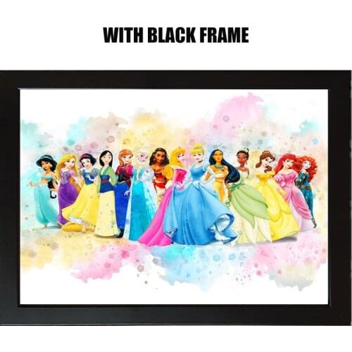 Framed Elsa and Anna Disney Princess Canvas Prints Watercolor Splatter Art Snow White Painting on the Wall Art Kids Room Decor