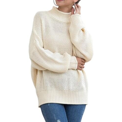 Autumn Fashion Women Solid Color Oversized Pullover Winter Warm Basic Turtelneck Long Sleeve Sweater Top Versatile
