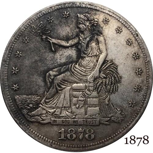 United States America 1878 1 Trade One Dollar US In God We Trust With Motto 420 Grains 900 Fine Silver Plated Copy Coin