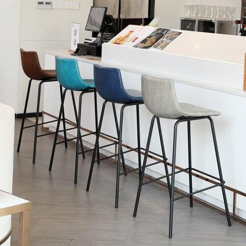 Modern Minimalist PU Leather Bar Stools High Back Stools for Milk Tea Shop Bar Stool Restaurant Bar Chair Cash Register Chairs