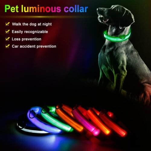 LED Dog Cat Pet Collar Flashing Luminous Adjustable Safety Light Up Nylon Tag