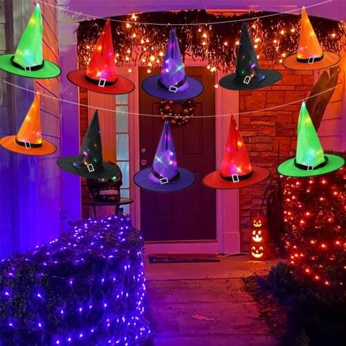 Halloween Decorations Outdoor Hanging Lighted Witch Hat String Light Halloween Lights for Party Outdoor Yard Patio Glow in Dark
