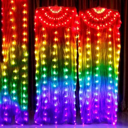 Women Belly Dance Costume Accessories LED Dancing Fans Stage Performance Props 180cmx90cm 130 Lights Fan Colorful Silk Rainbow