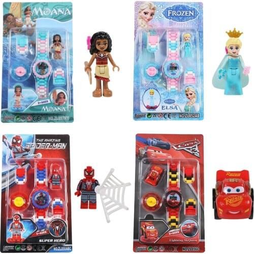 Disney Rotatable Watches Anime Figure Frozen Princess Moana Spiderman Cars Toy Watch Dolls Cartoon Figures Children Toys