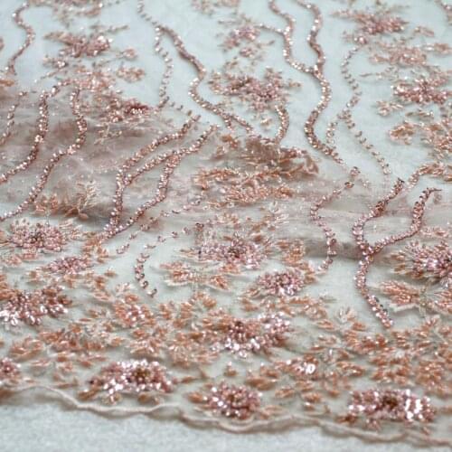 High end heavy workmanship heavy pearls beads with sequins on netting lace fabric party dress/evening dress lace fabric 1yard