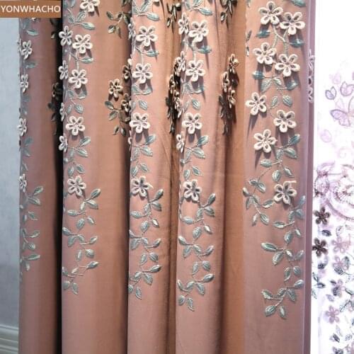 Custom curtains Embossed Embroidered Warm Korean pink Cotton Linen Living Room cloth blackout curtain tulle panel B963