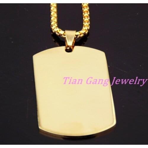 Gold Tone 316L Stainless Steel Dog Tags Necklace Pendant Rolo Chain Fashion Dog Tags Jewelry Free Shipping