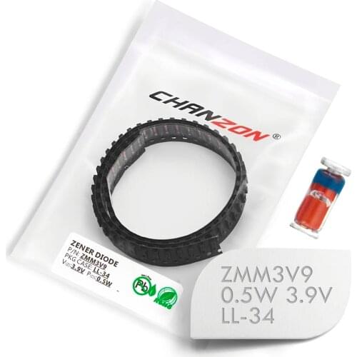 100 Pcs) SMD Zener Diode 0.5W 3.9V ZMM3V9 LL-34 (SOD-80 MiniMELF / 1206) 0.5 Watt 3.9 Volt ZMM 3V9