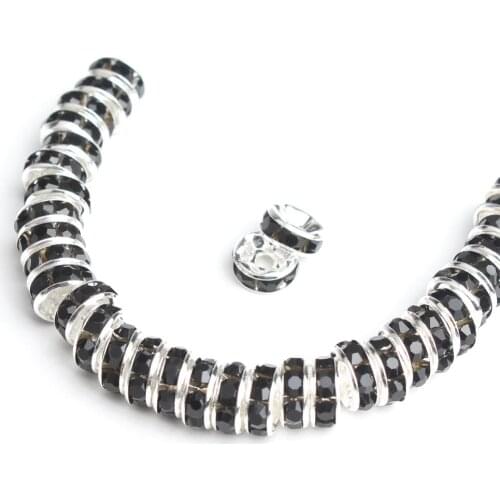 100Pcs Rhinestone Rondelle Spacer Beads For Jewelry Making 6/8mm Black Crystal Beads DIY Bracelet Necklace Accessories