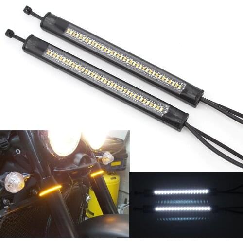 2PCS Motorcycle LED Amber Turn Signal Light White DRL Blinker 12V Flashing Fork Lamp Strip Indicators For Harley Cafe Racer BMW