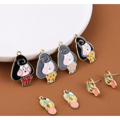 6pcs Japanese style Cute Cartoons Earrings for female pendant kimono woman alloy pendant DIY jewelry earrings accessories