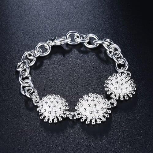 925 sterling silver Bracelets for women man Charm round flowers lady Wedding party Christmas Gifts fashion Jewelry 8 inches