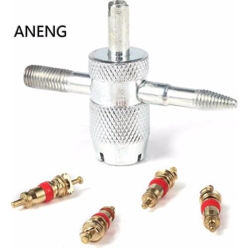 ANENG Car Bike 4 Way Tyre Valve Repair Standard Tire Remover Tool + 4 Stem Cores Kit