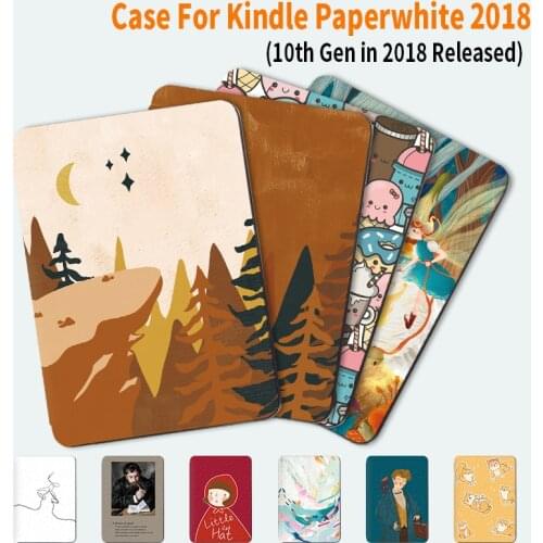 For Kindle Paperwhite 4 Case Cloth Texture PU Leather Smart Case PC Back Hard Cover for New Kindle Paperwhite 10th PQ94WIF 2018