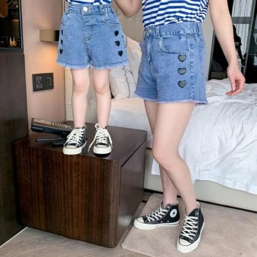 Mothers Day 2021 Love Stretch Jeans Shorts Pantsfor Baby Girl Mom Family Matching Outfits Loose Baby Clothes Streetwear Summer